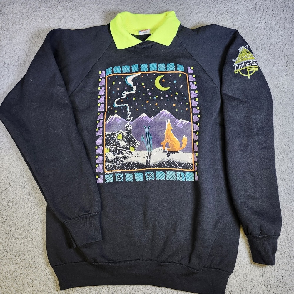 Vintage Fruit of the Loom Collard Crewneck XL Timberline Wolf USA Ski Mt.Hood